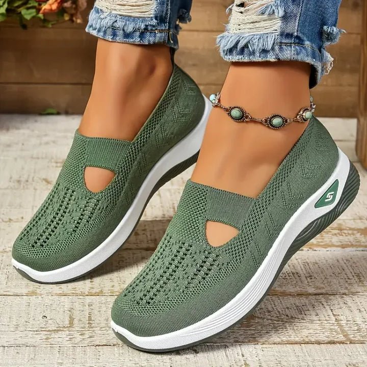 Céline | Baskets Slip-On Femme Maille Verte Perforée