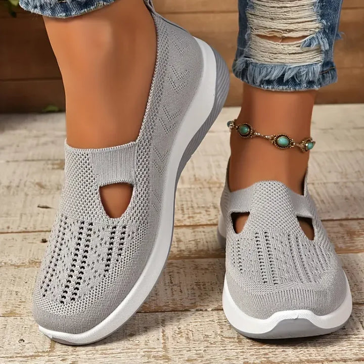 Céline | Baskets Slip-On Femme Maille Verte Perforée