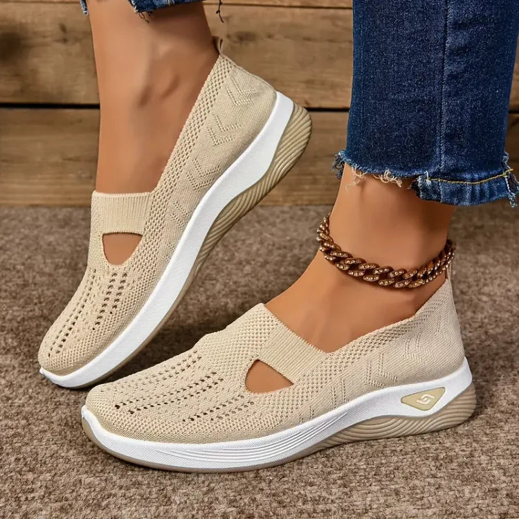 Céline | Baskets Slip-On Femme Maille Verte Perforée