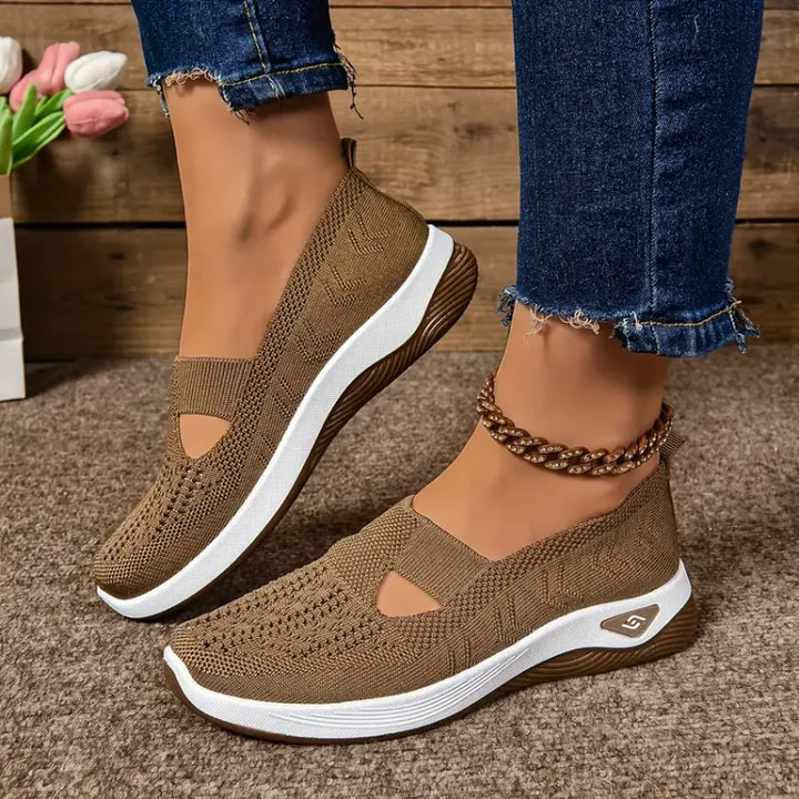 Céline | Baskets Slip-On Femme Maille Verte Perforée