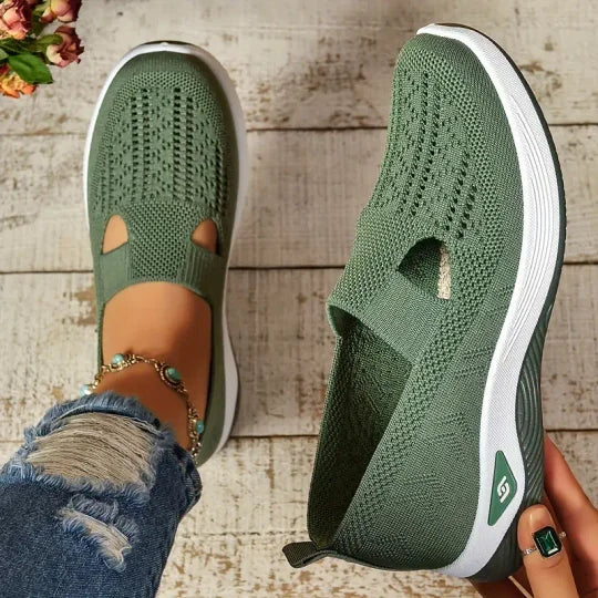 Céline | Baskets Slip-On Femme Maille Verte Perforée