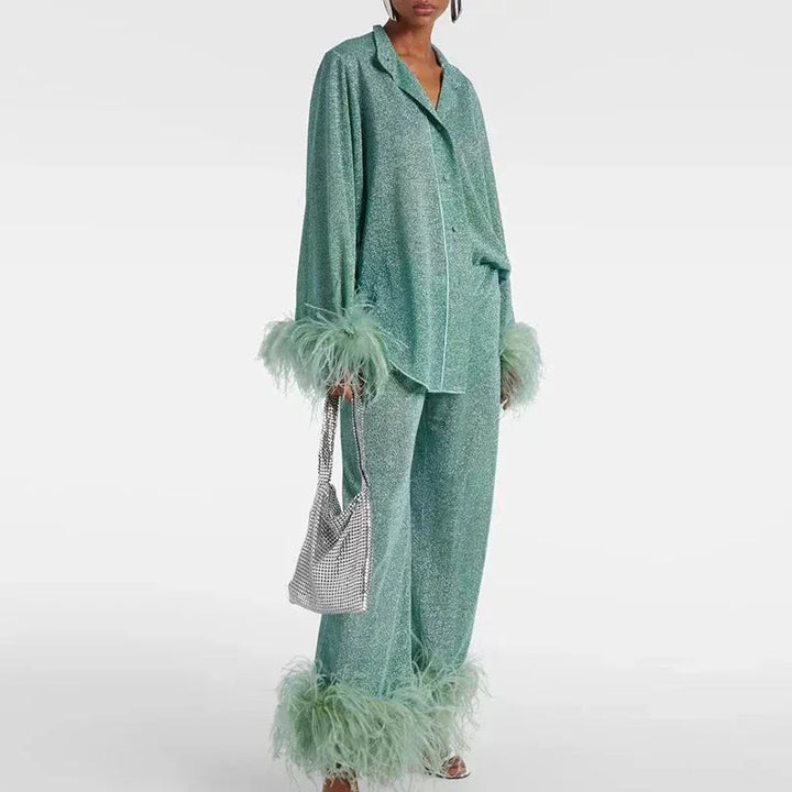 Céline | Ensemble Femme Robe de Soirée Plumes