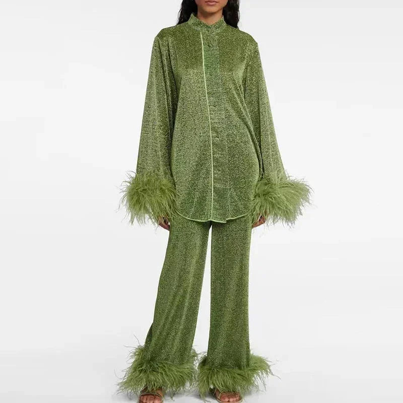 Céline | Ensemble Femme Robe de Soirée Plumes