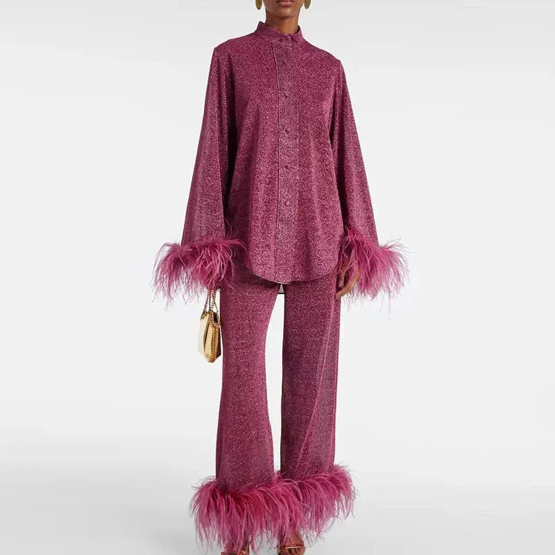 Céline | Ensemble Femme Robe de Soirée Plumes