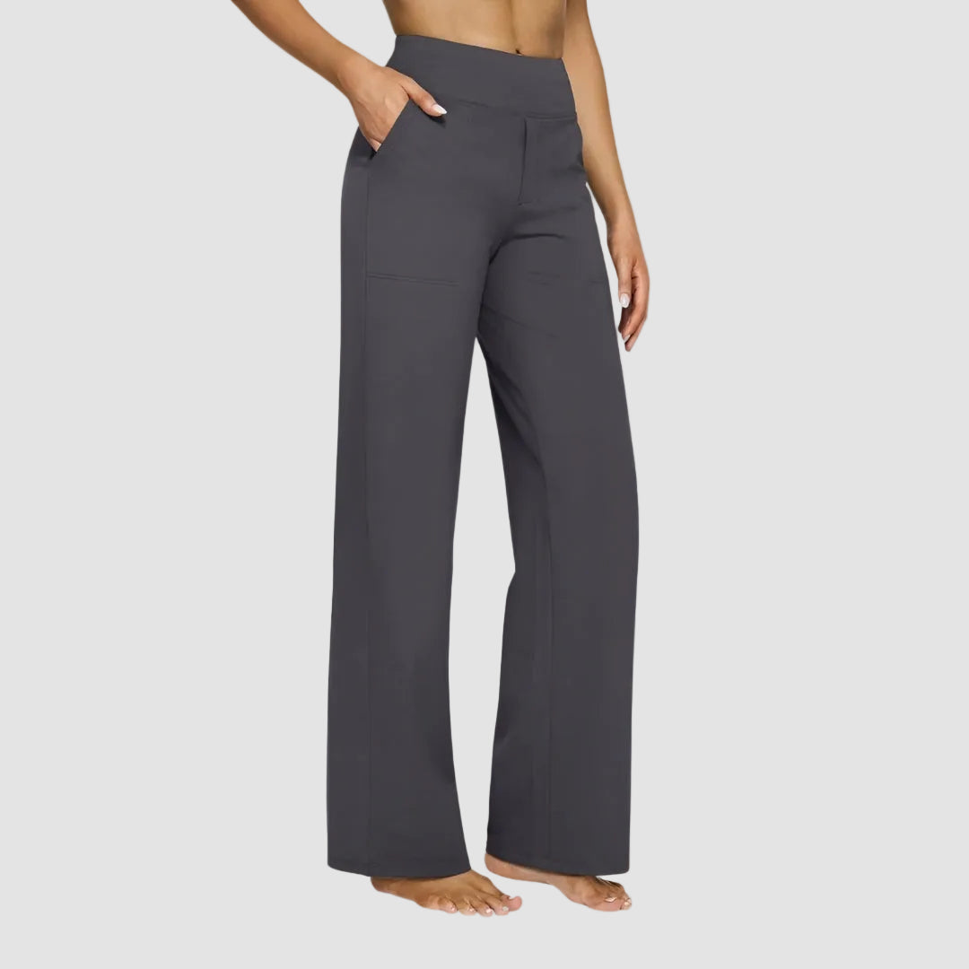 Céline | Pantalon Taille Haute Large Femme Gris Anthracite