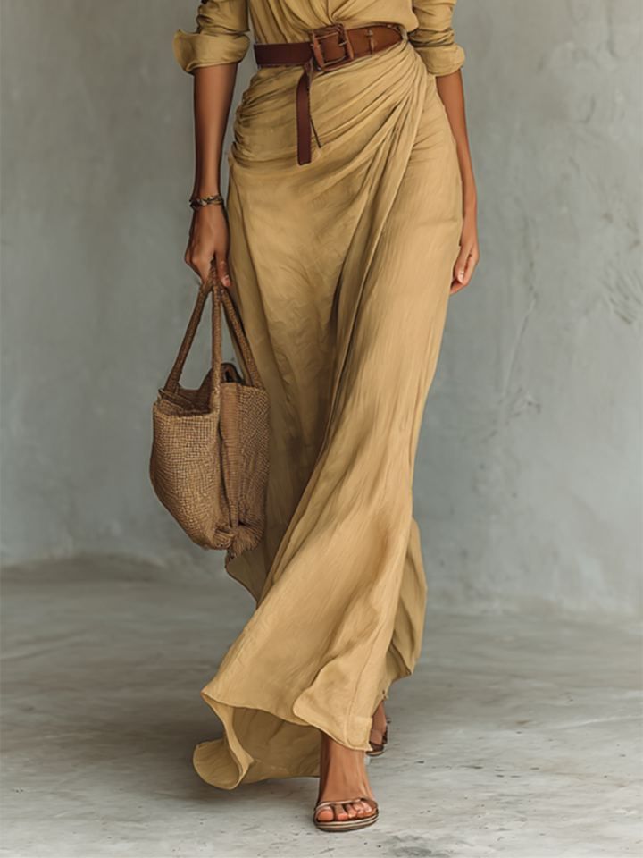 Céline | Robe Chemise Maxi Ceinturée Boutonnée Femme