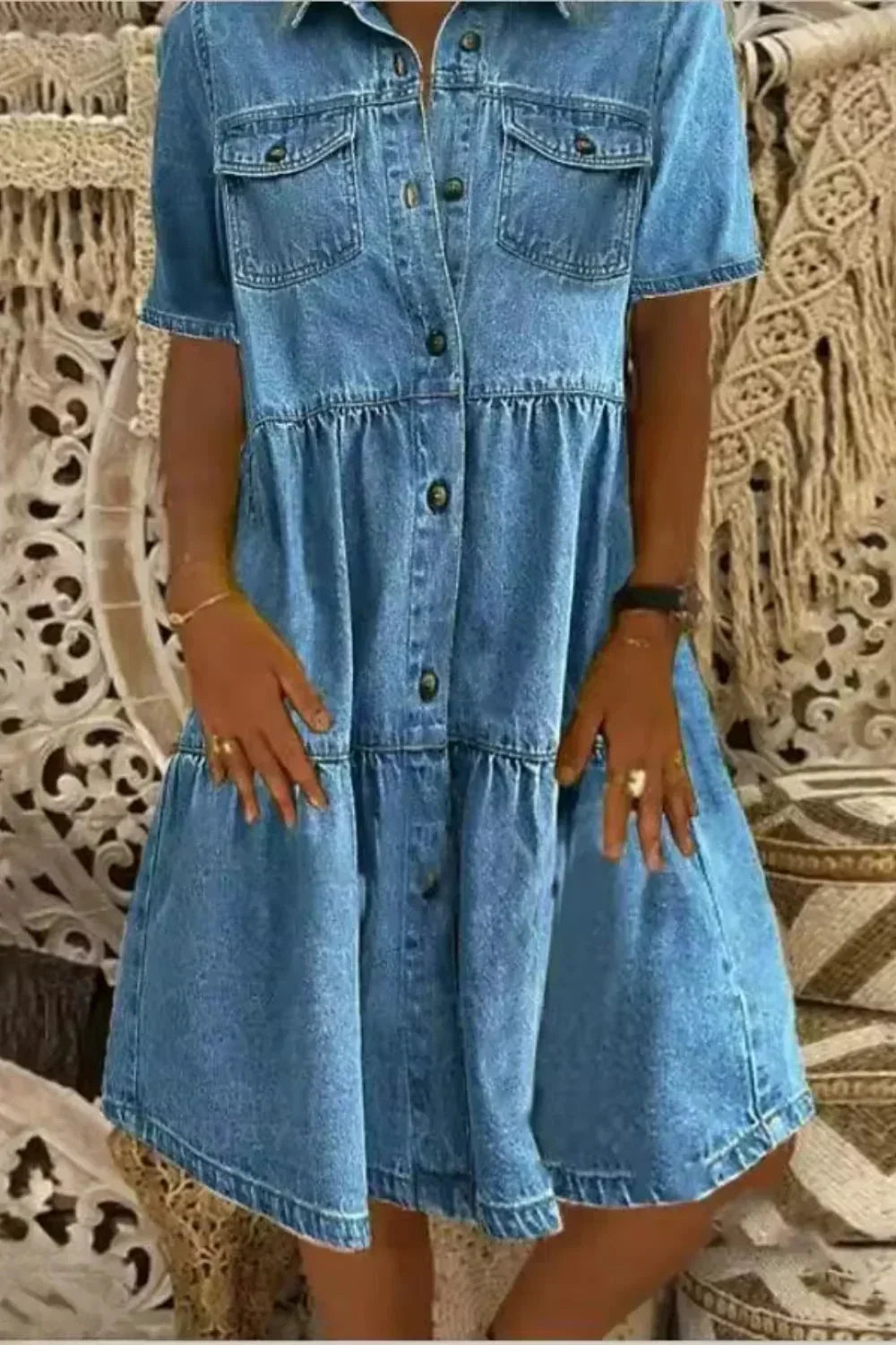 Céline | Robe Femme Denim Boutonnée à Volants