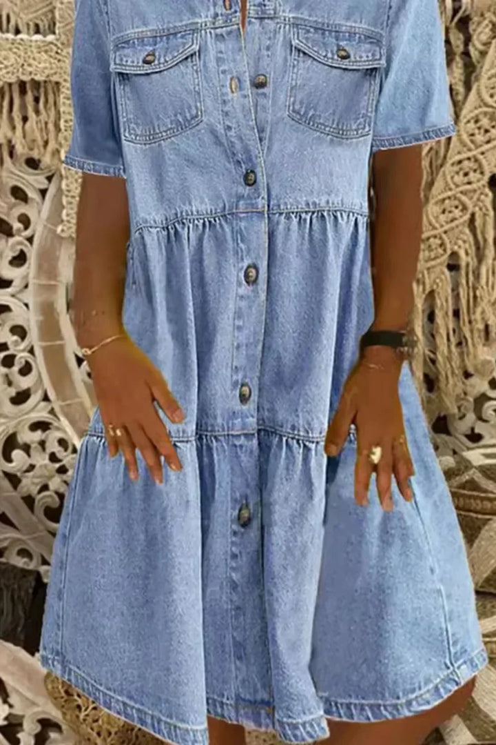 Céline | Robe Femme Denim Boutonnée à Volants