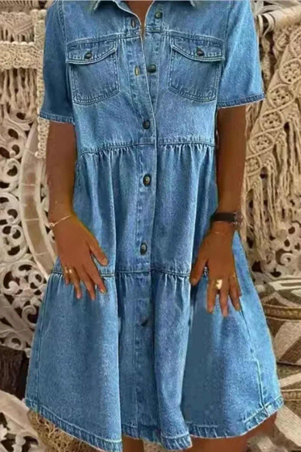 Céline | Robe Femme Denim Boutonnée à Volants