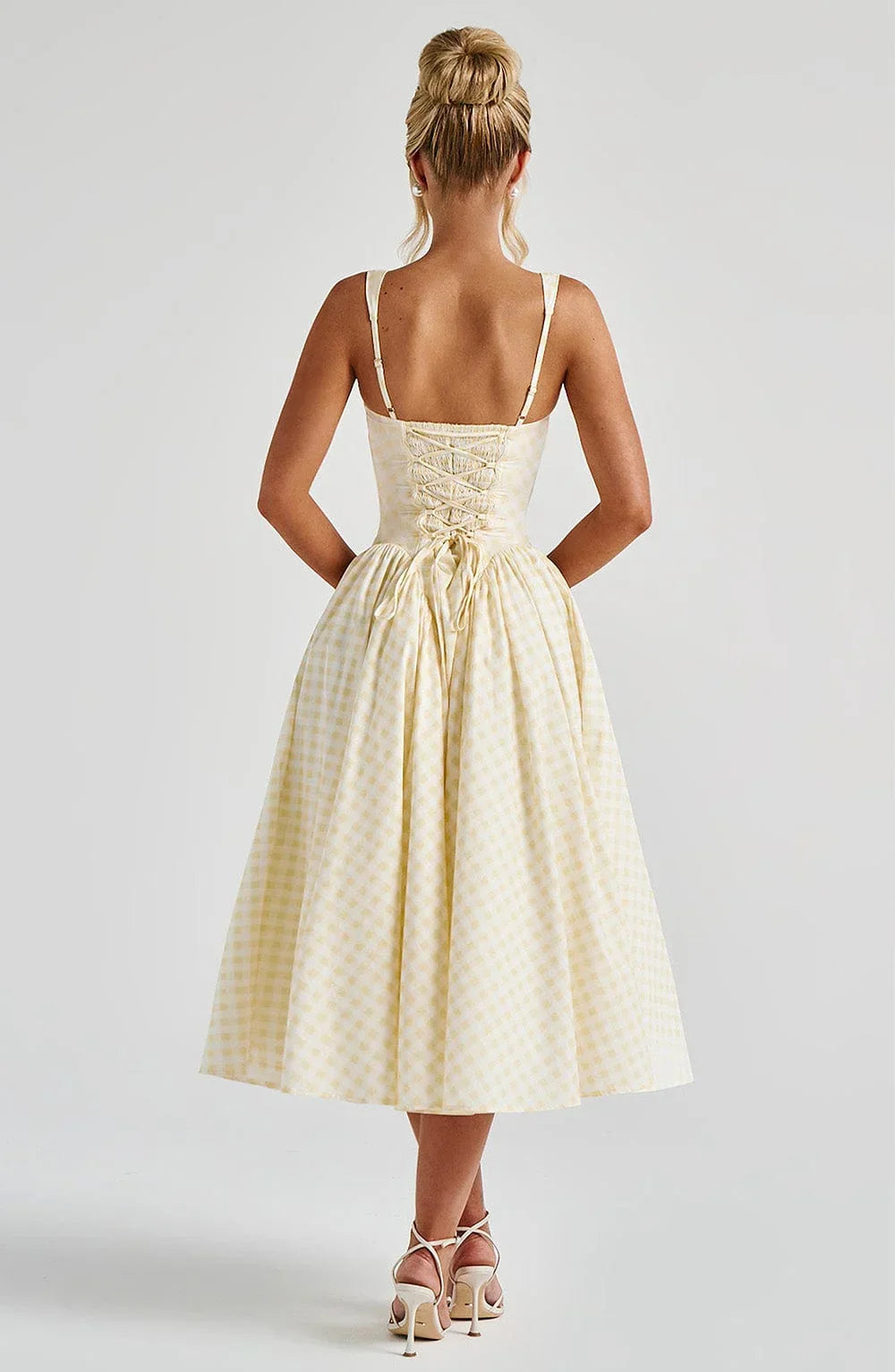 Céline | Robe Midi Vichy Femme Jupe Évasée