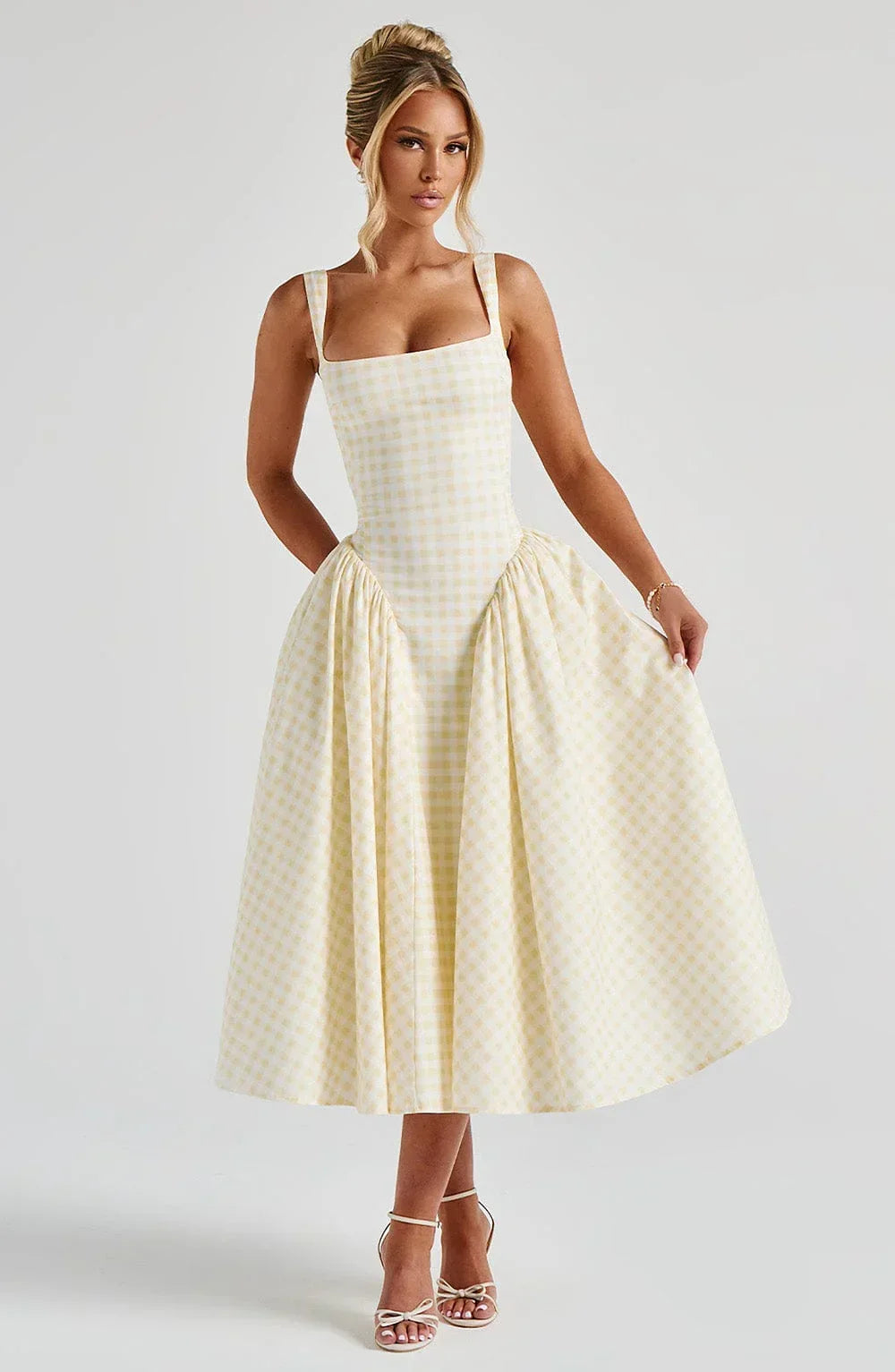 Céline | Robe Midi Vichy Femme Jupe Évasée