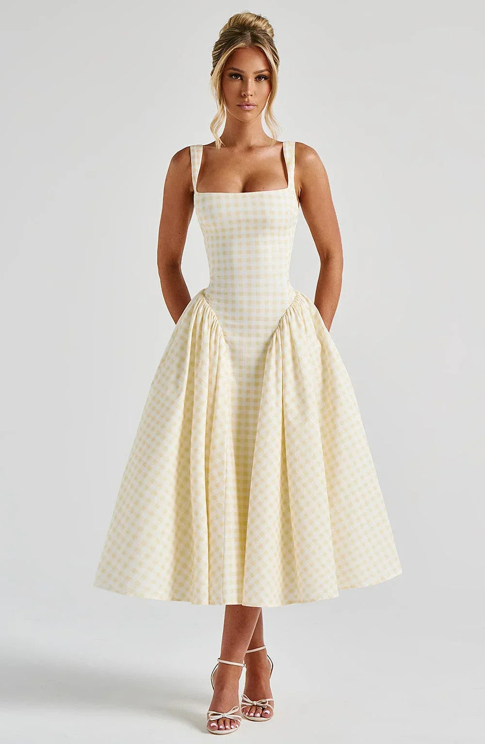 Céline | Robe Midi Vichy Femme Jupe Évasée