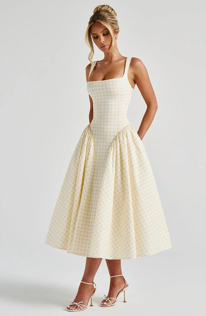Céline | Robe Midi Vichy Femme Jupe Évasée