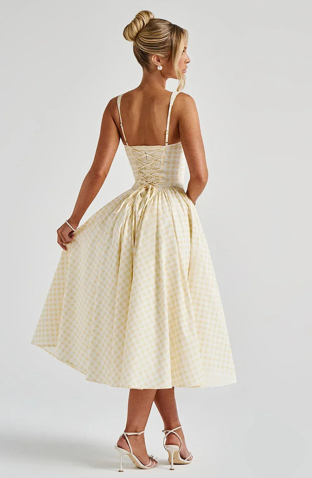 Céline | Robe Midi Vichy Femme Jupe Évasée