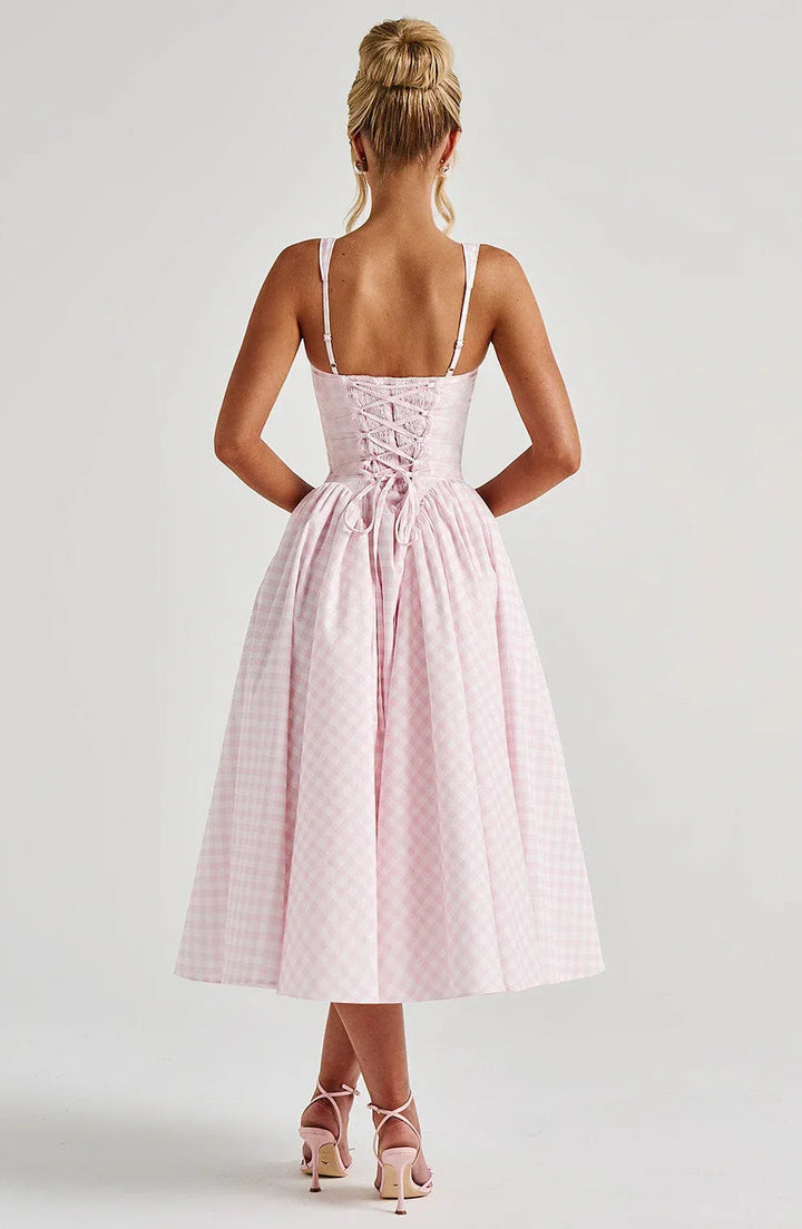 Céline | Robe Midi Vichy Femme Jupe Évasée