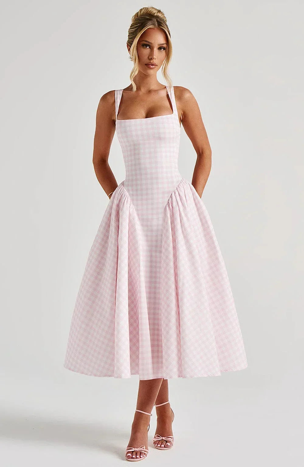 Céline | Robe Midi Vichy Femme Jupe Évasée