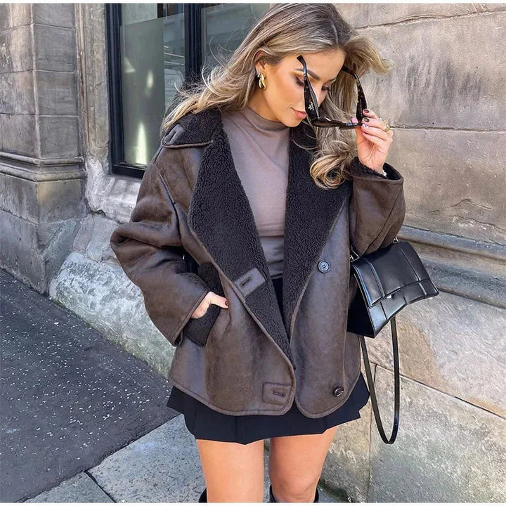 Céline | Veste Shearling Marron Femme Croisée