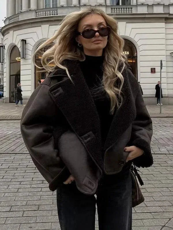 Céline | Veste Shearling Marron Femme Croisée