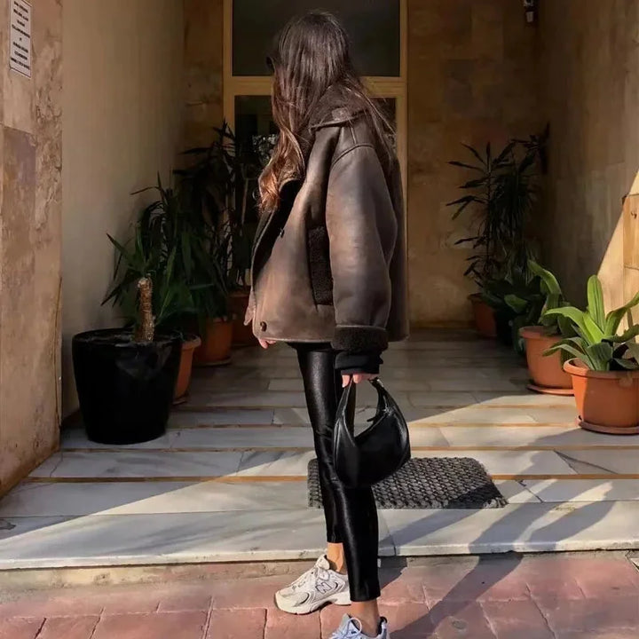 Céline | Veste Shearling Marron Femme Croisée