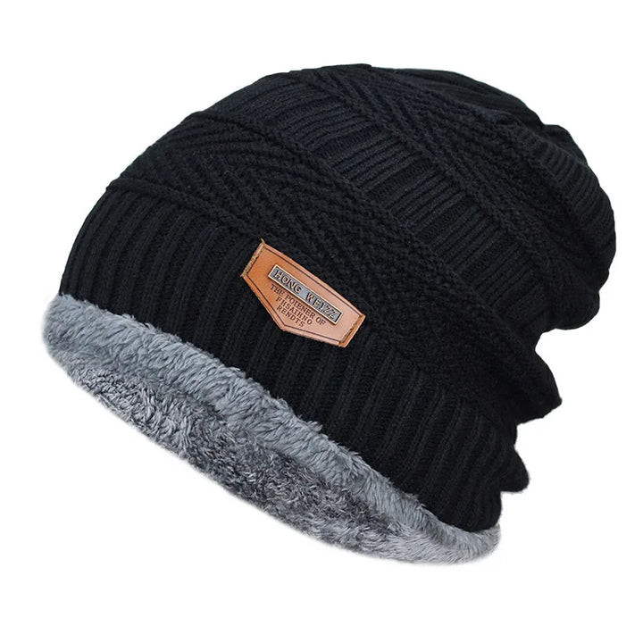 Charlie | Bonnet Maille Noir Doublé Fausse Fourrure