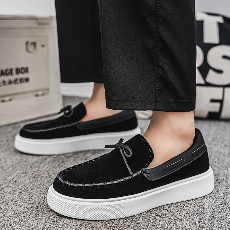 Charlie | Mocassin Homme Femme Plateforme Suède Noir