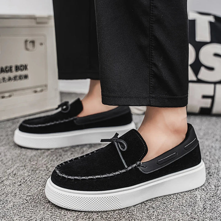 Charlie | Mocassin Homme Femme Plateforme Suède Noir