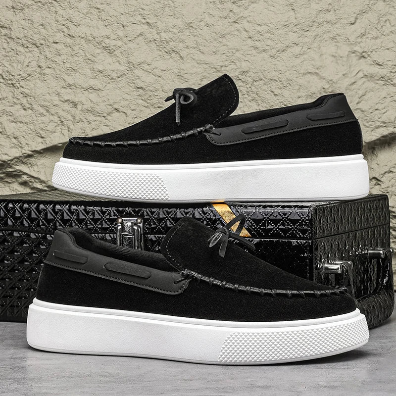 Charlie | Mocassin Homme Femme Plateforme Suède Noir