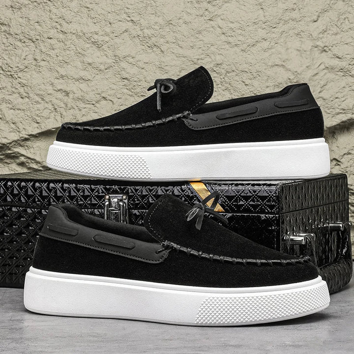 Charlie | Mocassin Homme Femme Plateforme Suède Noir