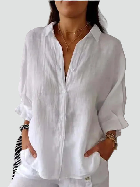 Charlotte | Chemise en Lin Blanche Femme Manches Longues Ample