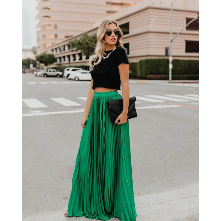 Charlotte | Jupe Longue Plissée Verte Femme