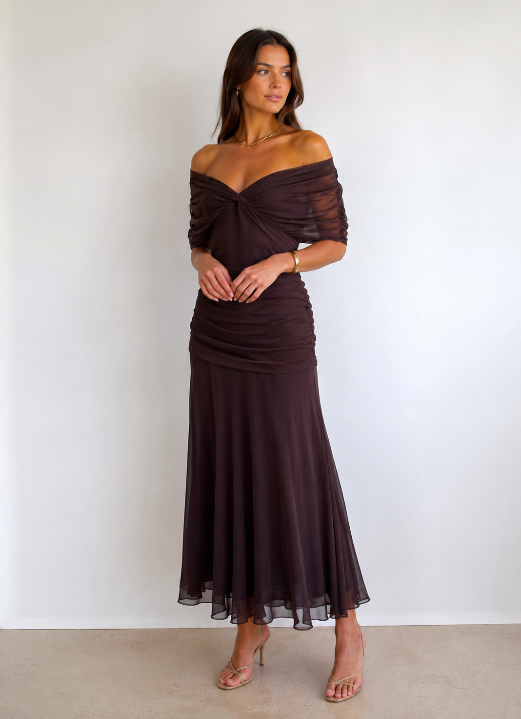 Aurélie | Robe Maxi Fendue en Mousseline à Volants