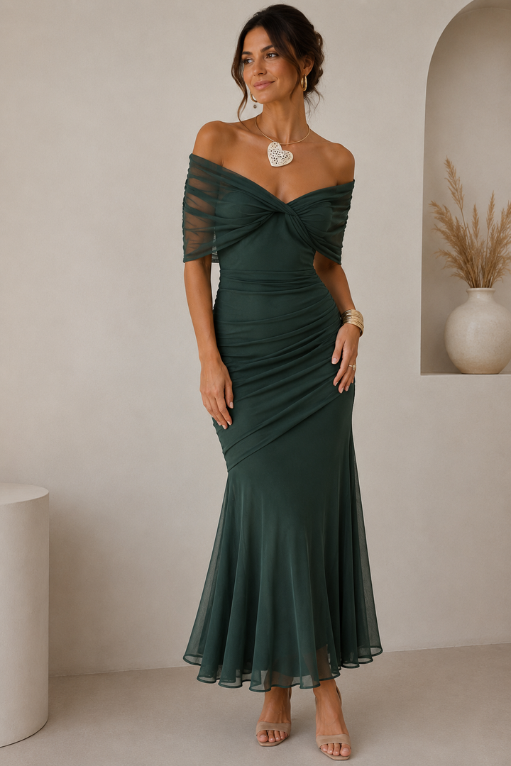 Aurélie | Robe Maxi Fendue en Mousseline à Volants