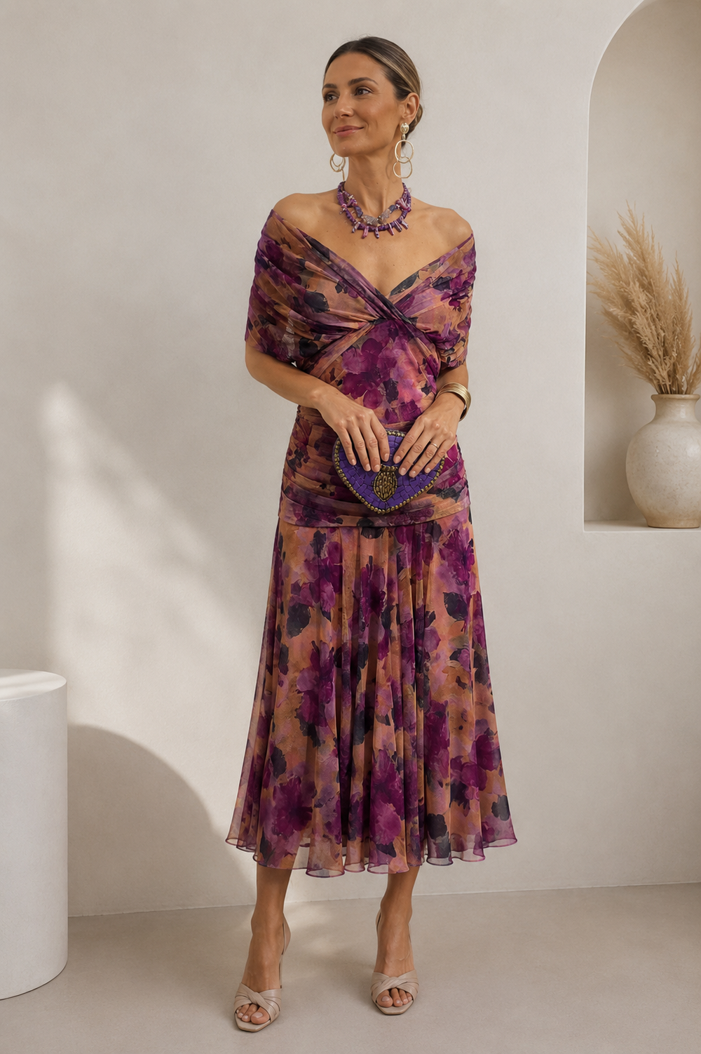 Aurélie | Robe Maxi Fendue en Mousseline à Volants