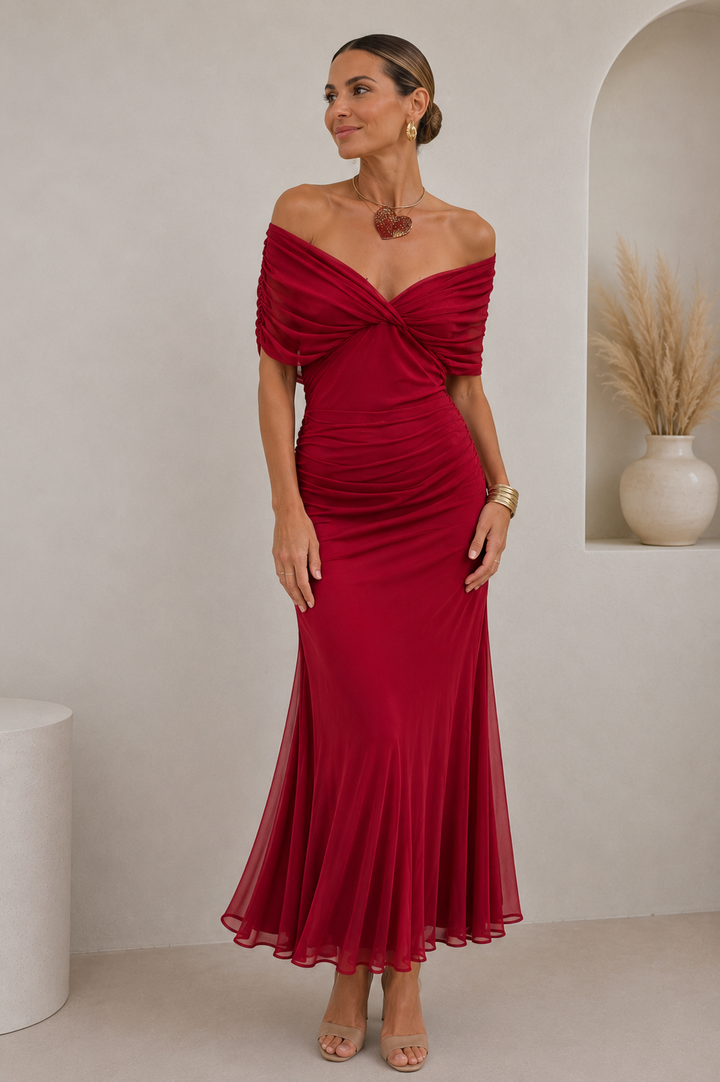 Aurélie | Robe Maxi Fendue en Mousseline à Volants