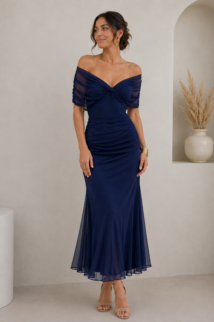 Aurélie | Robe Maxi Fendue en Mousseline à Volants
