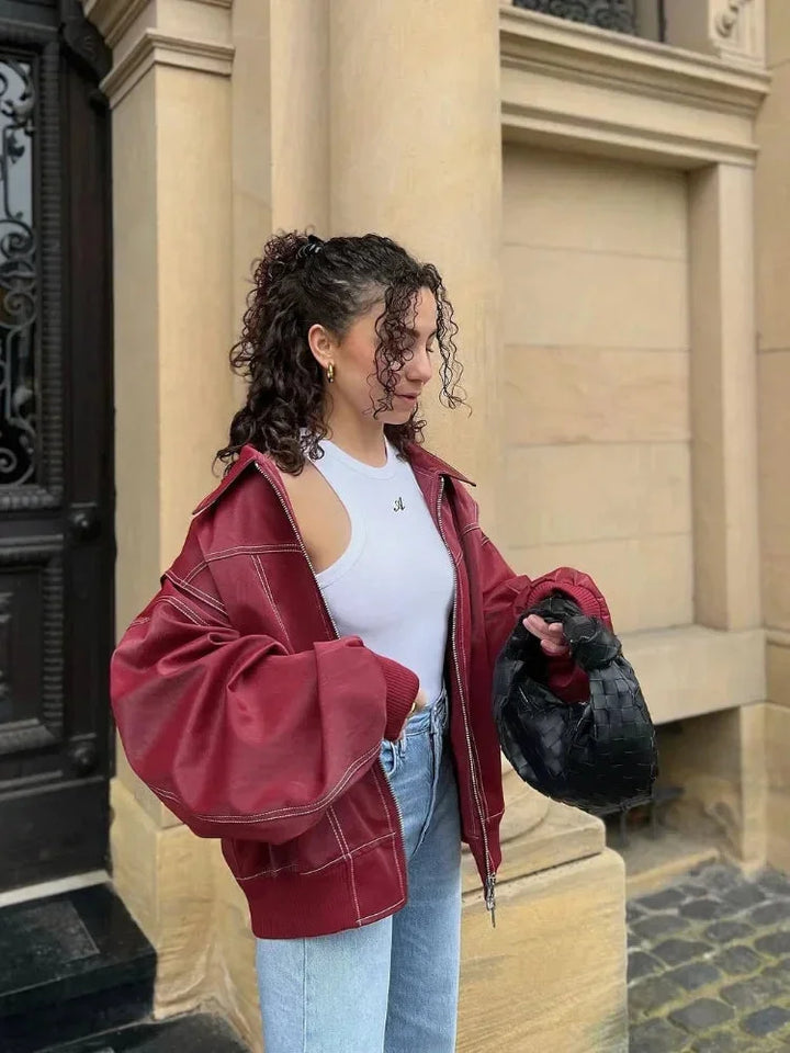 Chloé | Blouson Bomber Rouge Oversize Zippé Femme