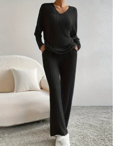 Chloé | Ensemble Côtelé Femme Pull Pantalon Large
