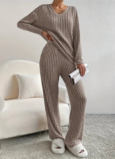 Chloé | Ensemble Côtelé Femme Pull Pantalon Large