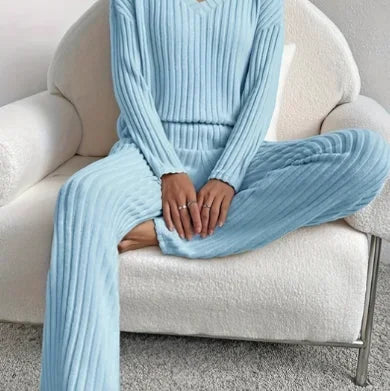 Chloé | Ensemble Côtelé Femme Pull Pantalon Large