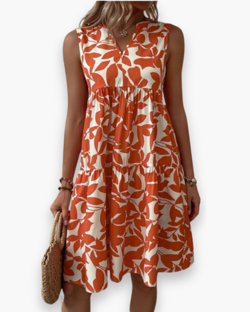 Chloé | Robe Femme Imprimé Feuilles Midi Volantée