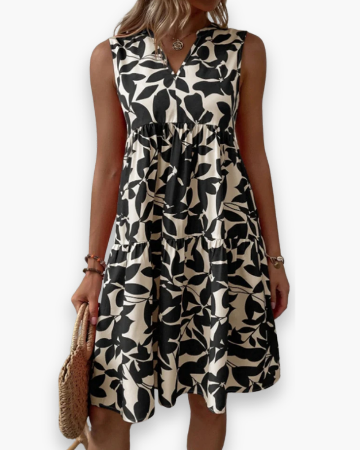 Chloé | Robe Femme Imprimé Feuilles Midi Volantée