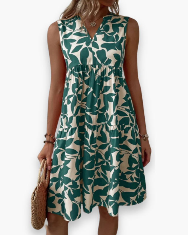 Chloé | Robe Femme Imprimé Feuilles Midi Volantée