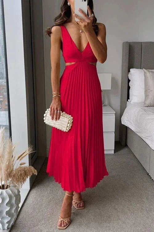Chloé | Robe Midi Plissée Découpes Dos Nu