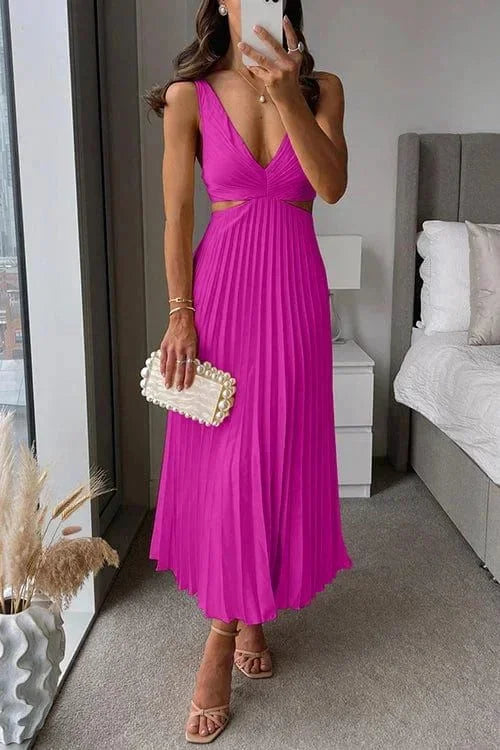 Chloé | Robe Midi Plissée Découpes Dos Nu