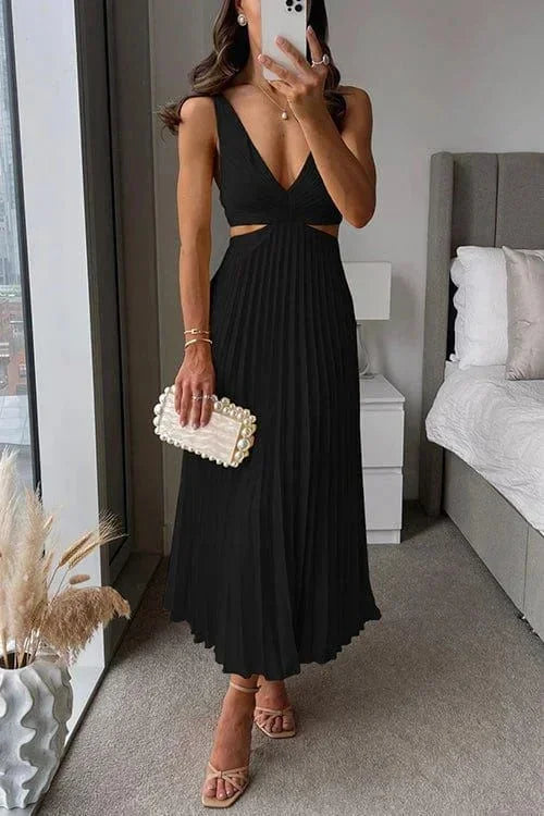 Chloé | Robe Midi Plissée Découpes Dos Nu