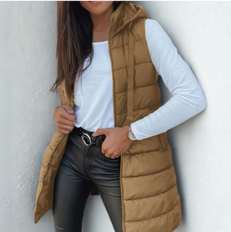 Chloé | Veste Femme Sans Manches Capuche Matelassée Zippée