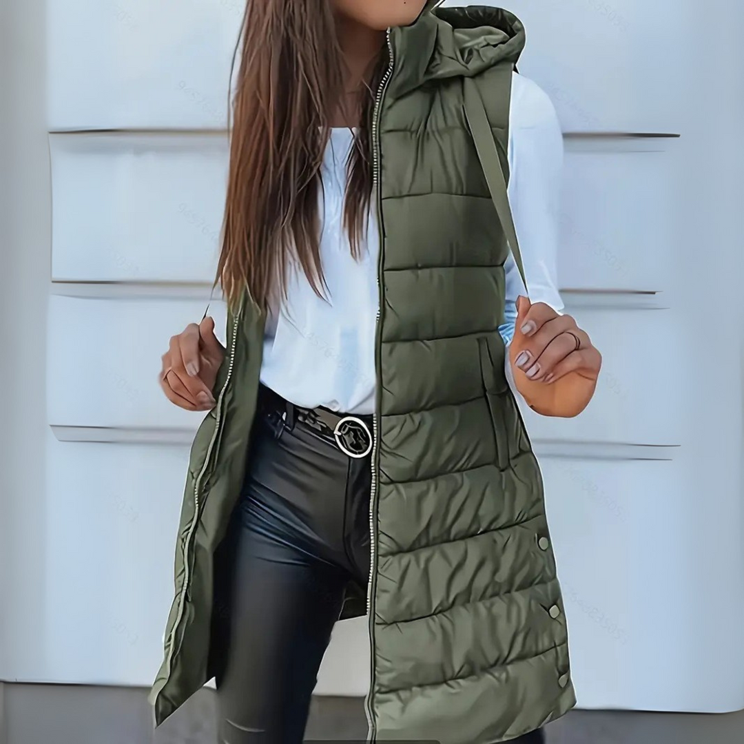 Chloé | Veste Femme Sans Manches Capuche Matelassée Zippée