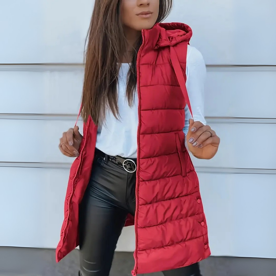 Chloé | Veste Femme Sans Manches Capuche Matelassée Zippée