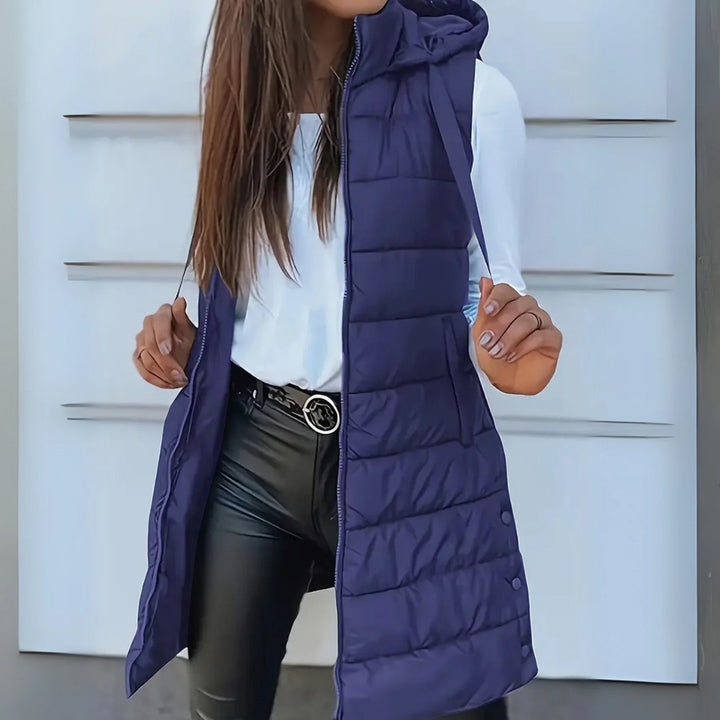 Chloé | Veste Femme Sans Manches Capuche Matelassée Zippée