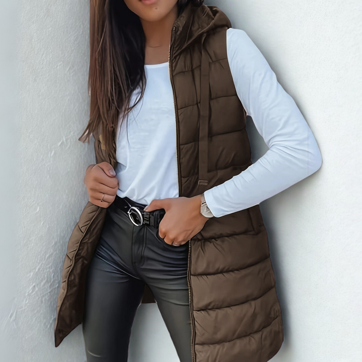 Chloé | Veste Femme Sans Manches Capuche Matelassée Zippée